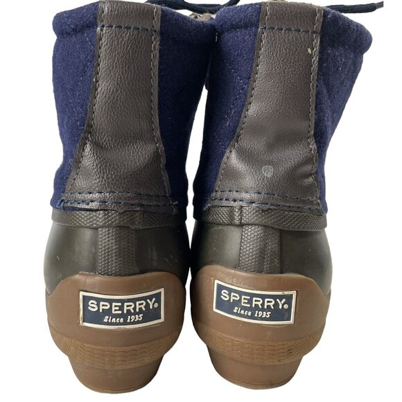 Sperry Duck Boots Blue Brown Rubber Bootie Waterproof Lace Up Zipper Womens 6 - Picture 6 of 9